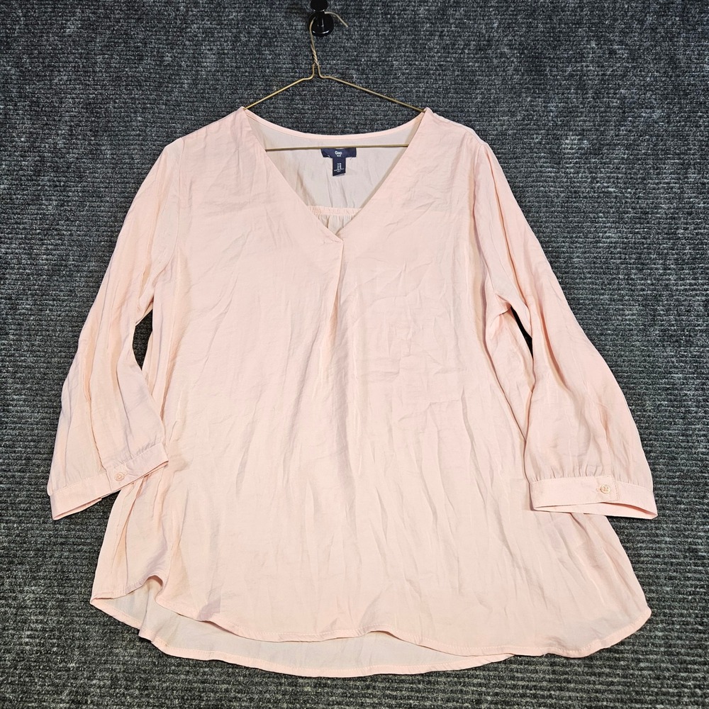 Gap Womens V-Neck 3/4 Sleeve Blouse Peach Pink Relaxed Fit Top Size M classic